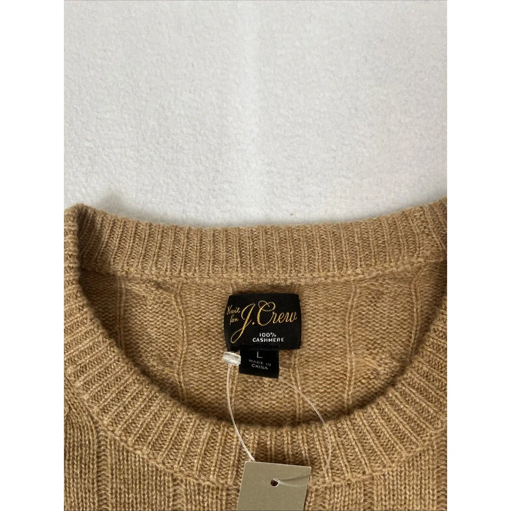 J Crew Cashmere Cable Knit Crewneck Sweater Mens Large Tan AZ972 NEW
